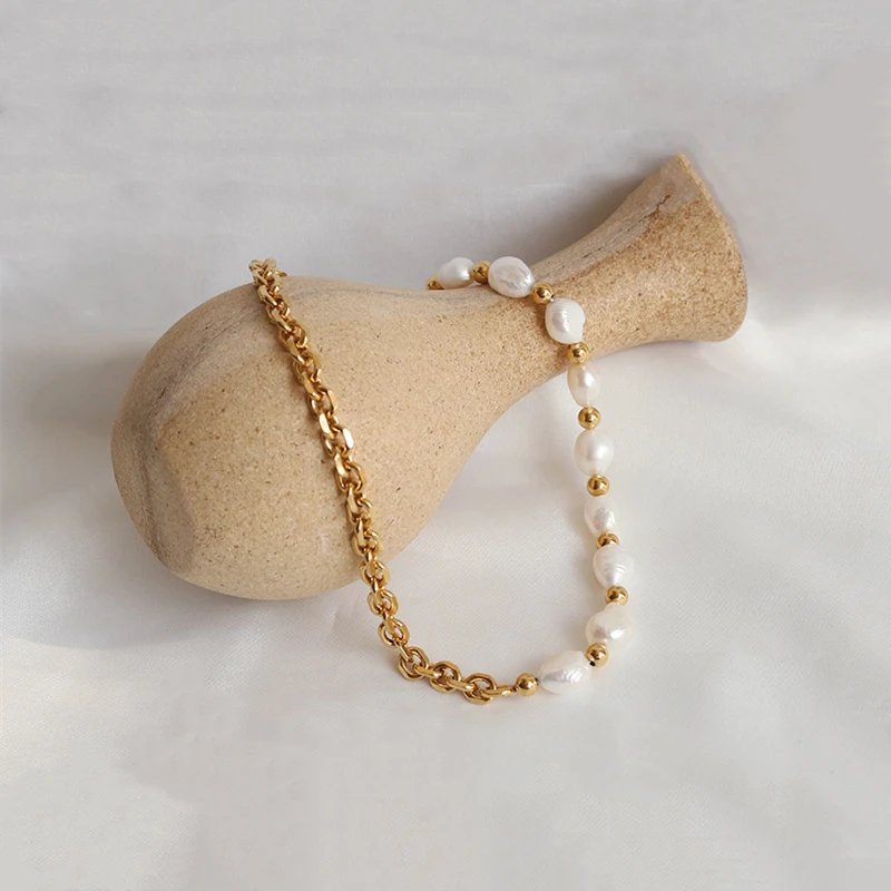 Mosaz S 18K Gold Real Barokní Perlové Řetězy náhrdelník Náhrdelník Ženy Šperky Dráhy Šaty Hiphop Vzácné Glam Japonsko korejský Móda 4