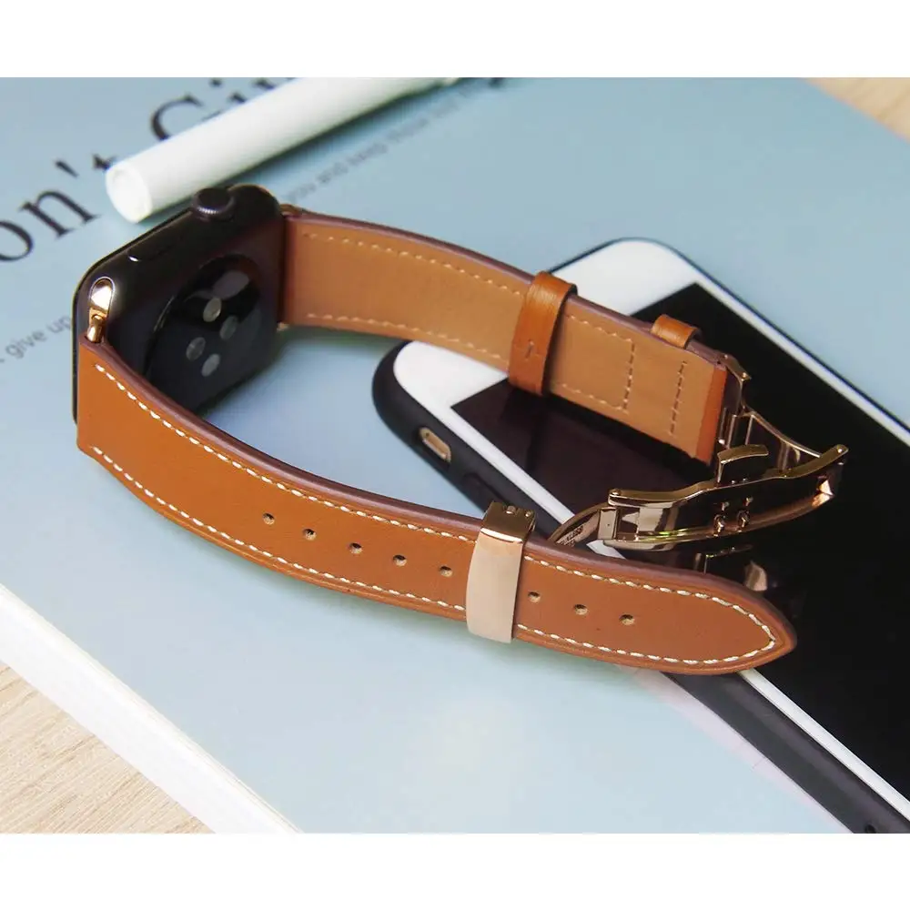 Motýl spony popruh Pro Apple hodinky kapela Kůže 44 mm 42 mm 40 mm 38 mm iWatch série 6 SE 5 4 3 náramek watchband pásem 0