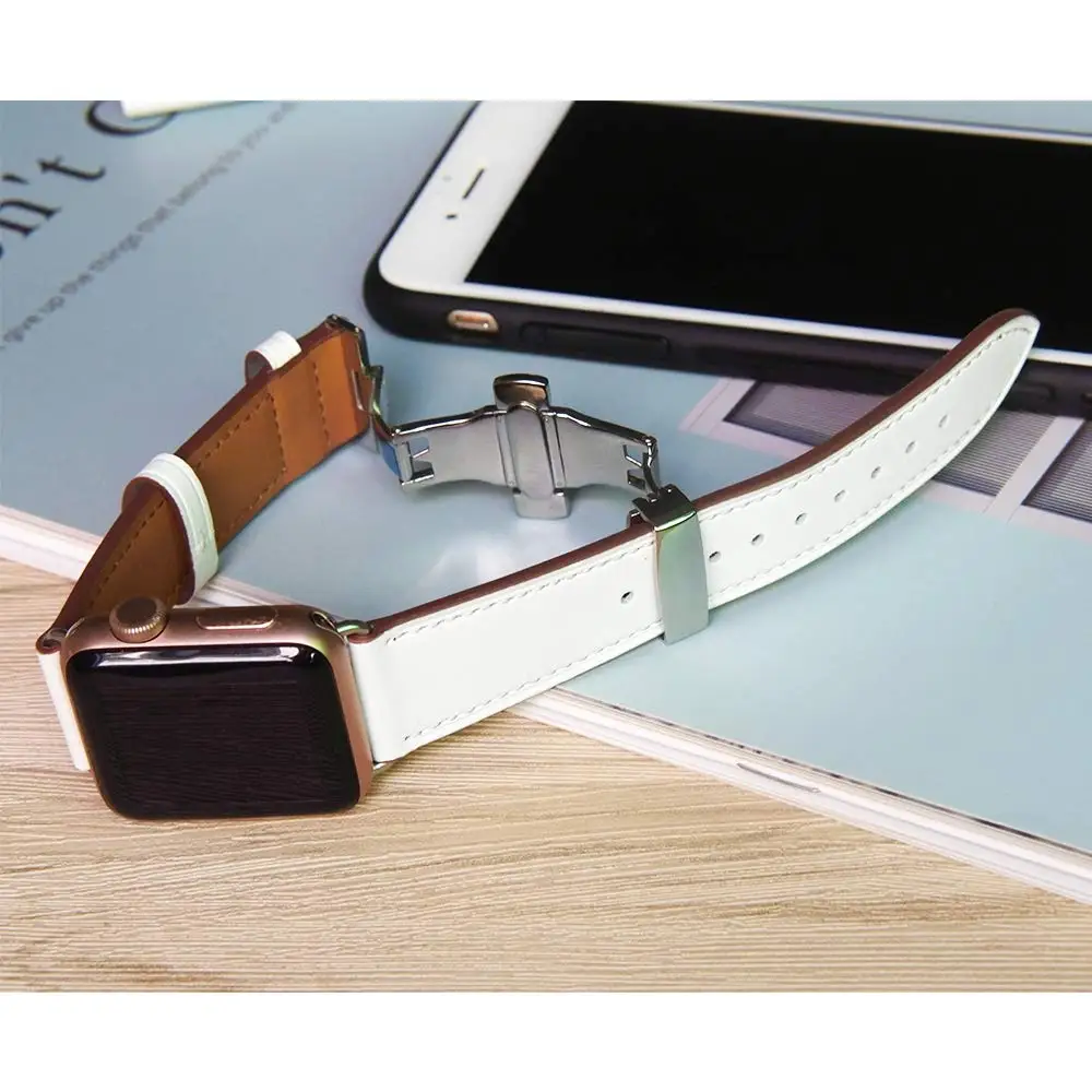 Motýl spony popruh Pro Apple hodinky kapela Kůže 44 mm 42 mm 40 mm 38 mm iWatch série 6 SE 5 4 3 náramek watchband pásem 3
