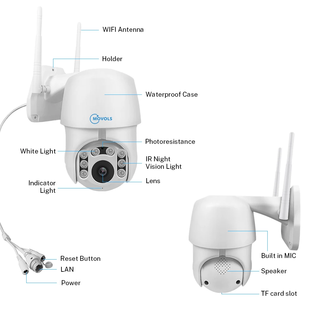 Movols 1080P Automatické sledování PTZ IP kamera Wifi, 4X Digitální Zoom Bezpečnostní Kamery IR Vodotěsné Speed Dome, 2MP kamery 2