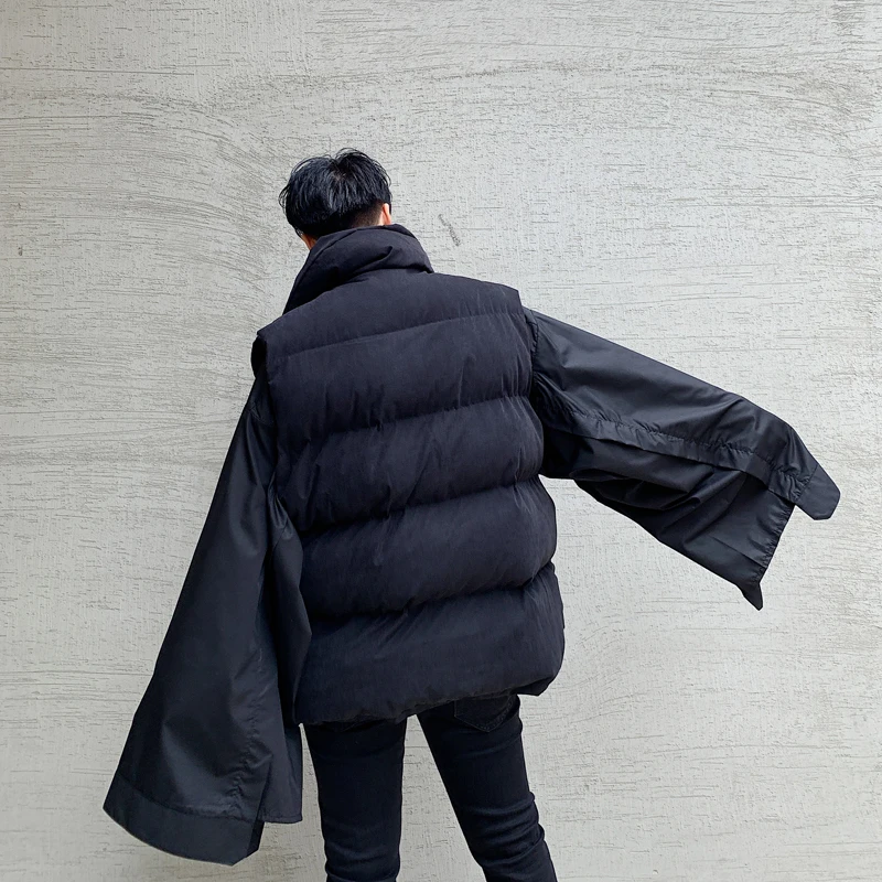 Muže Tlusté Zimní Bez Rukávů Bavlna Polstrovaná Vesta, Bunda, Bundy Svrchní Muž Japonsku Streetwear Gotické Nepravidelné Vesta Kabát 2
