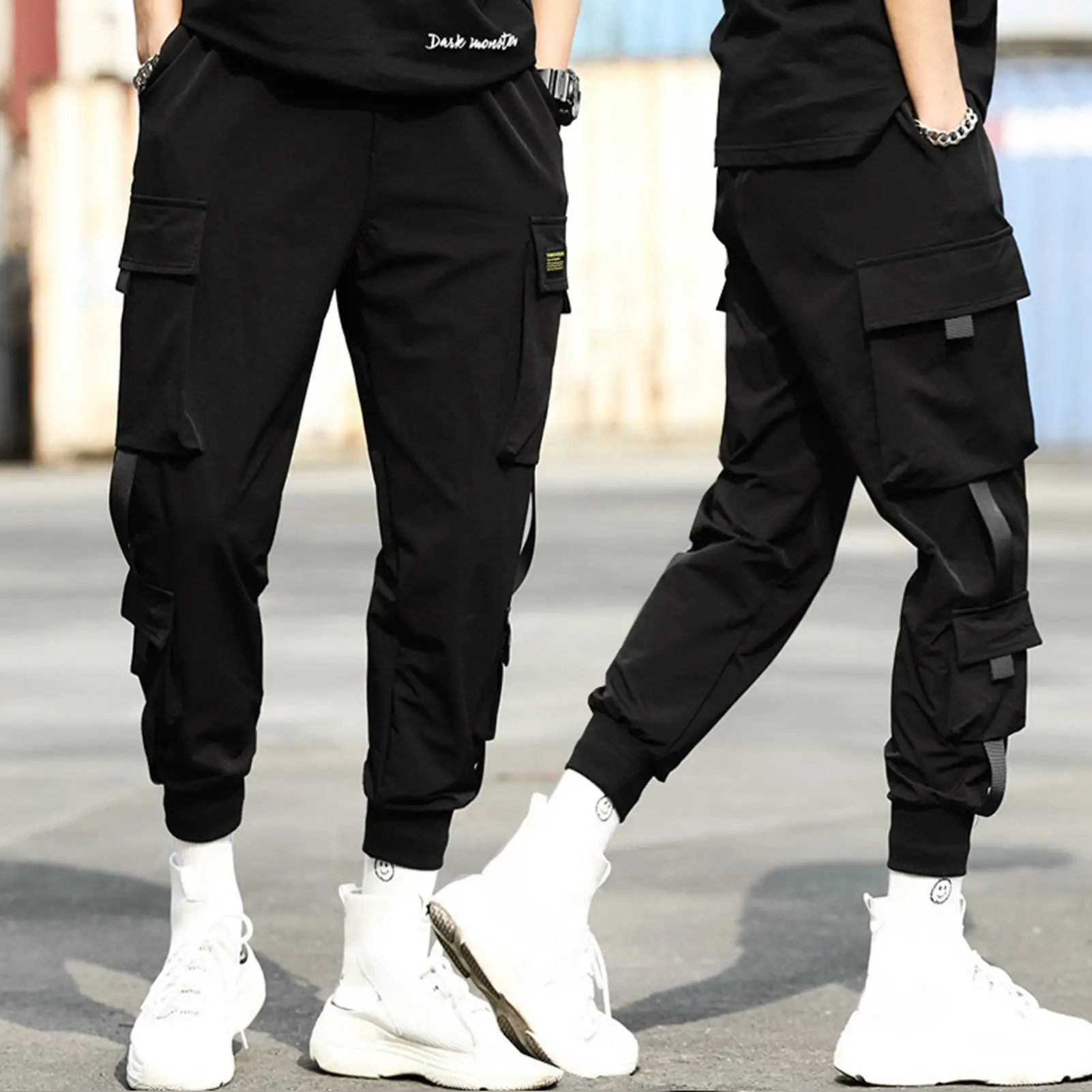 Muži Ležérní Elastický Pásek Na Kotník Vázané Kapsy Cargo Kalhoty Stahovací Kalhoty 1