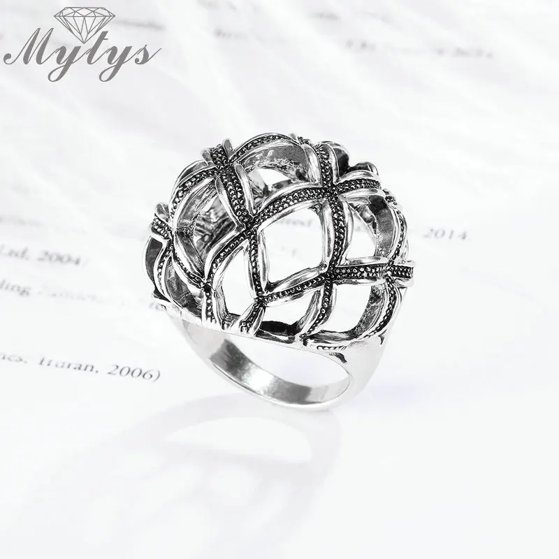 Mytys Retro Design Kulaté Duté Geometrické Míč Prsten pro Ženy Starožitné Soudu Šperky Palace Dar R1993 0