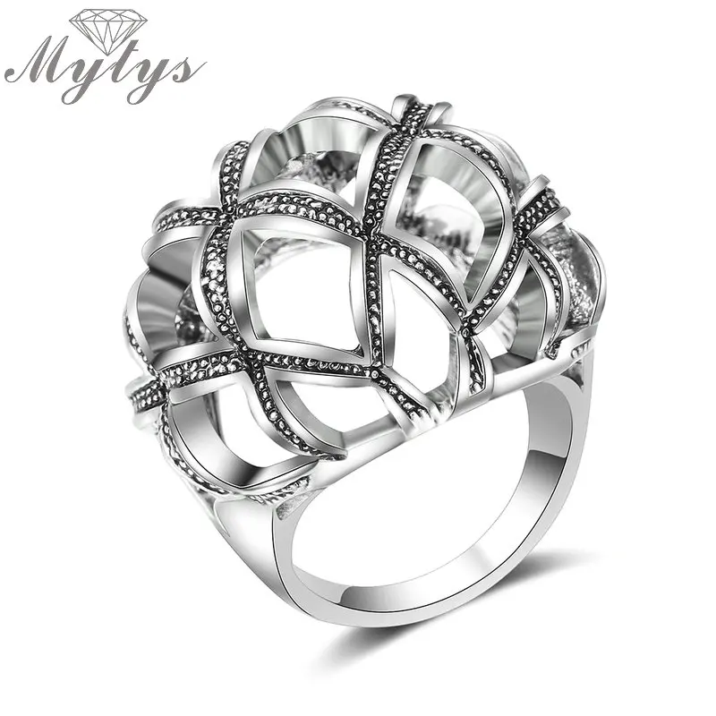 Mytys Retro Design Kulaté Duté Geometrické Míč Prsten pro Ženy Starožitné Soudu Šperky Palace Dar R1993 2