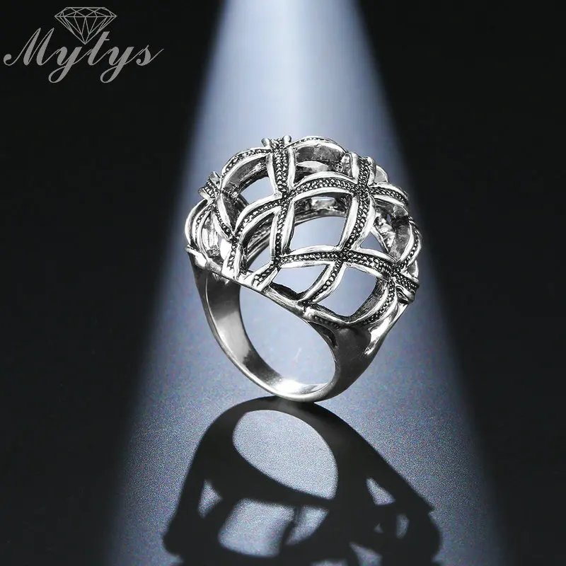 Mytys Retro Design Kulaté Duté Geometrické Míč Prsten pro Ženy Starožitné Soudu Šperky Palace Dar R1993 4