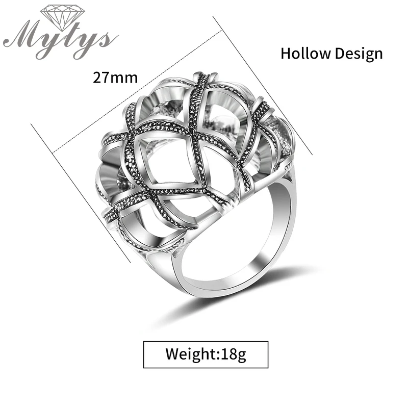Mytys Retro Design Kulaté Duté Geometrické Míč Prsten pro Ženy Starožitné Soudu Šperky Palace Dar R1993 5