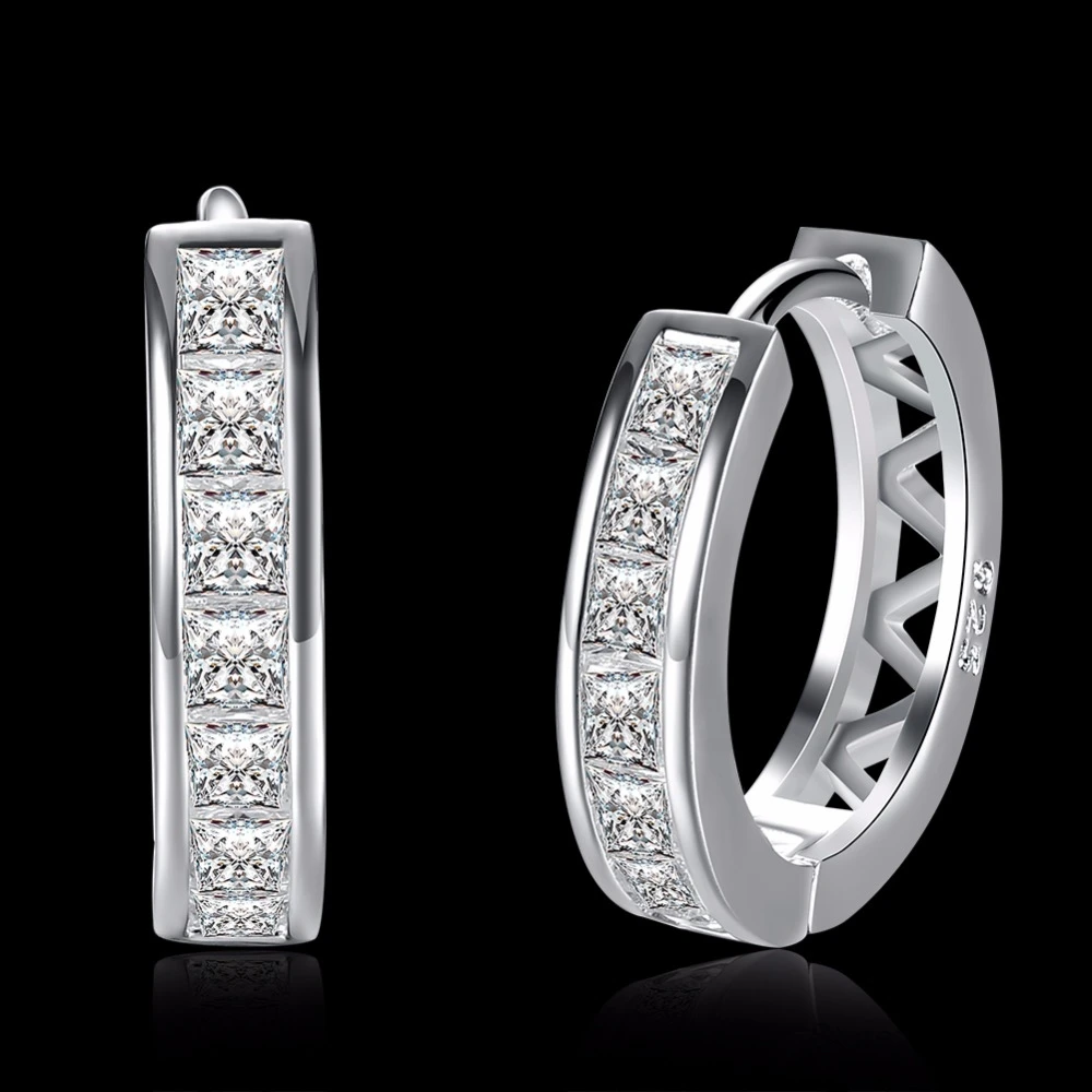 Módní 925 Sterling Silver Hoop Náušnice pro Ženy, Šumivé Zirkony Snubní Šperky Dárek pro Dívky 4