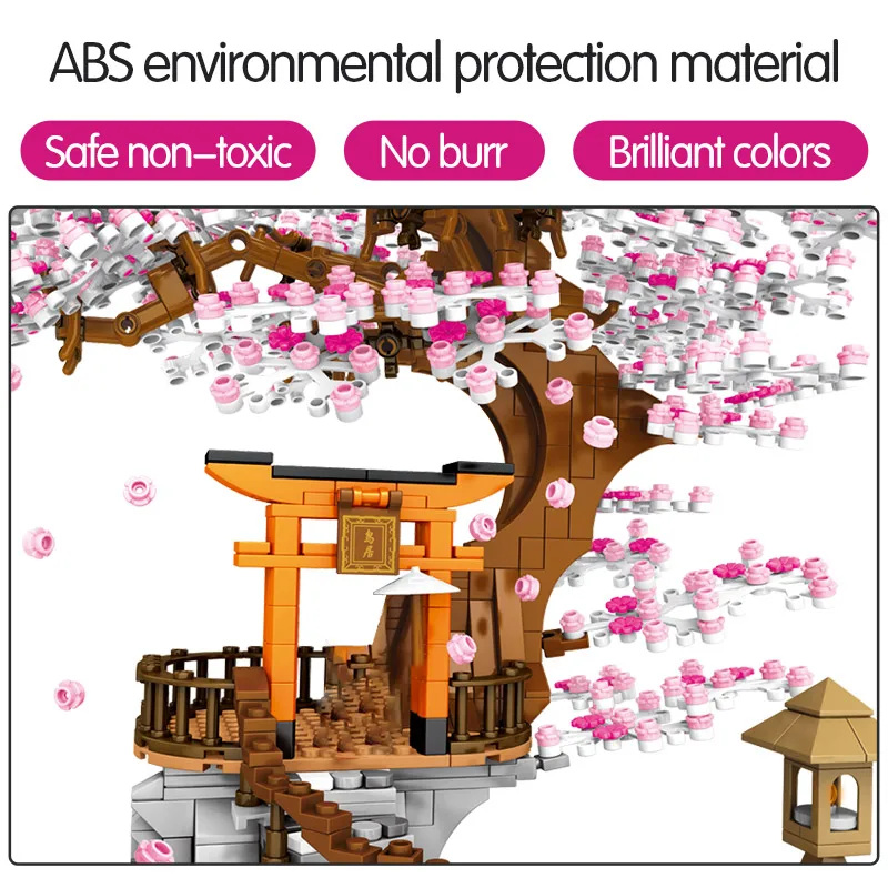 Město Street View Nápad Sakura Inari Svatyně Cihly Přátelé Cherry Blossom Technic, Creator Dům, Strom, Stavební Bloky ToysFor Děti 0