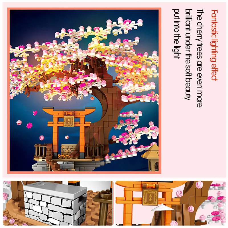 Město Street View Nápad Sakura Inari Svatyně Cihly Přátelé Cherry Blossom Technic, Creator Dům, Strom, Stavební Bloky ToysFor Děti 1