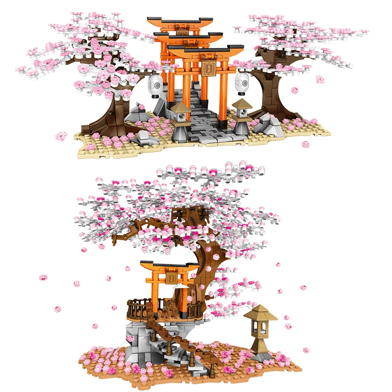 Město Street View Nápad Sakura Inari Svatyně Cihly Přátelé Cherry Blossom Technic, Creator Dům, Strom, Stavební Bloky ToysFor Děti 3