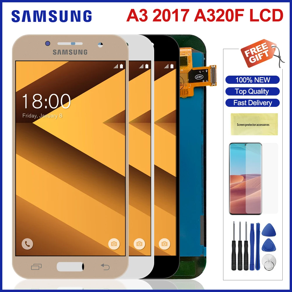 Nastavitelný Jas Displeje Pro Samsung Galaxy A3 2017 A320 LCD Displej Dotykový Displej Digitizer Náhrada Za Samsung A320 Lcd 5