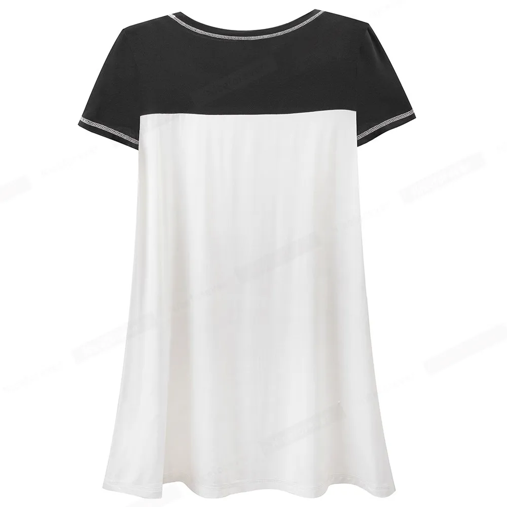 Nice-navždy Letní Elegantní Kontrast Barva Patchwork T-košile Ležérní Ženy Volná Trička topy T049 3