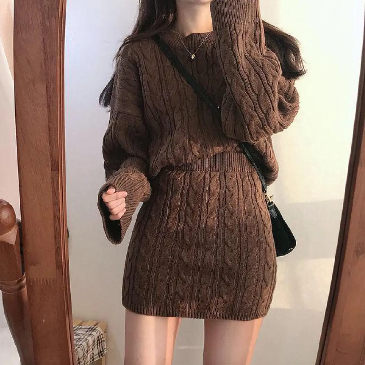 Nomikuma Pletené Dva Kus Oblečení korejské Zvrácené Ženy svetr Svetr + Vysokým Pasem Slim Mini Pletení Sukně 2020 Nové 6C903 4