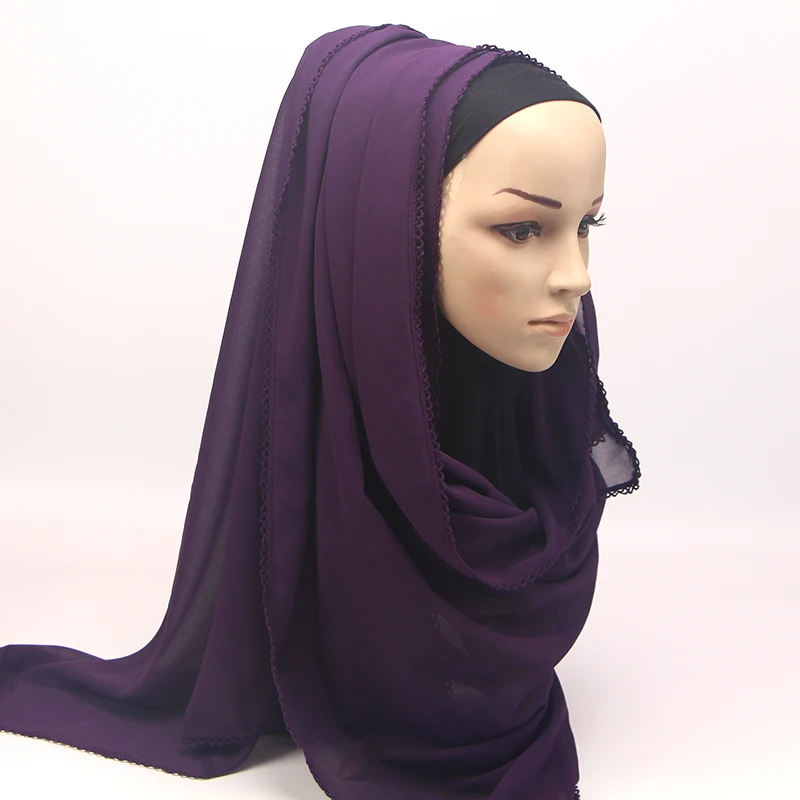 Nová bublina Šátek šifon krajky hrany muslimské hidžáb, dlouhé zábal šály prostý čelenka šátky velkoobchod 180*75cm 5