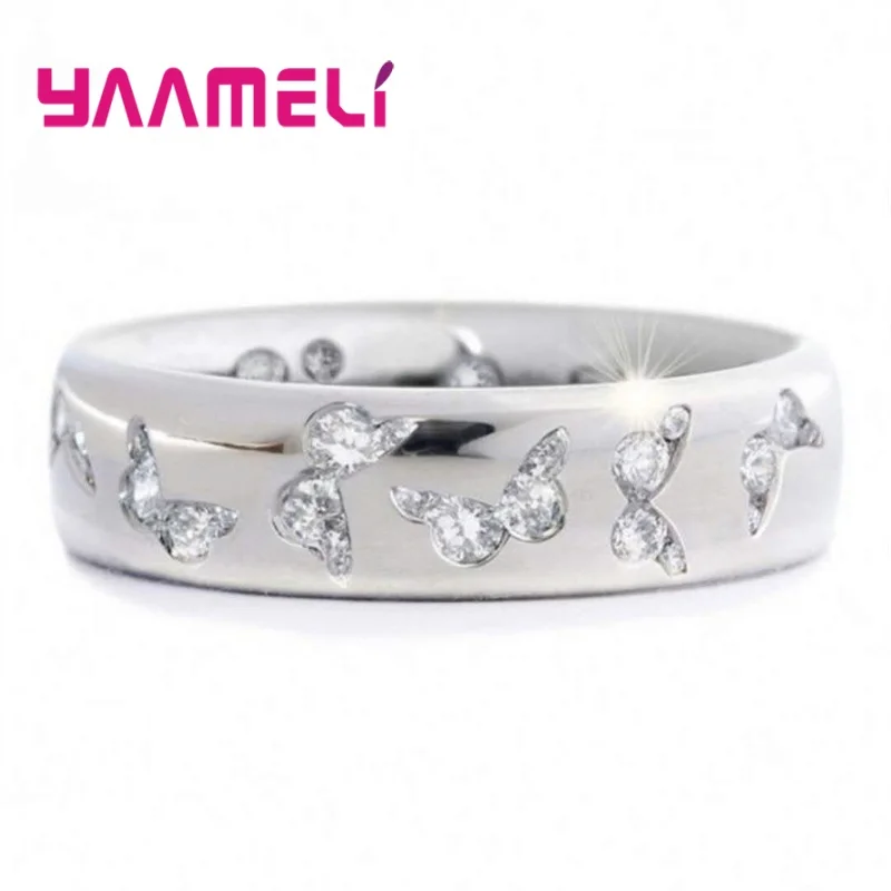 Nové 925 Sterling Silver Šperky Prsten Tvůrčí CZ Motýl Crystal Inlay Svatební Kapela Design Ženy Hot Prodej Kroužky pro Prodej 1