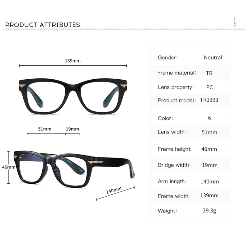 Nové anti-blue brýle unisex retro ploché brýle Evropské a Americké trend krátkozrakost náměstí brýle rám AE0947 4