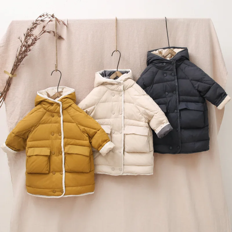 Nové dítě chlapec dívka péřová bunda Podzim zimní s kapucí tlusté děti kabát outewear módní teplé dlouhé batole bundy kojenecké oblečení 0