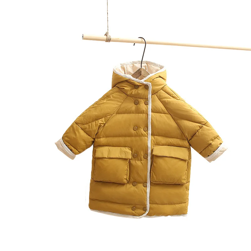 Nové dítě chlapec dívka péřová bunda Podzim zimní s kapucí tlusté děti kabát outewear módní teplé dlouhé batole bundy kojenecké oblečení 1