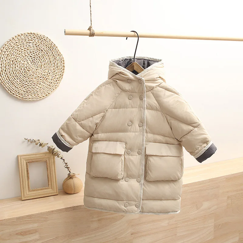 Nové dítě chlapec dívka péřová bunda Podzim zimní s kapucí tlusté děti kabát outewear módní teplé dlouhé batole bundy kojenecké oblečení 3