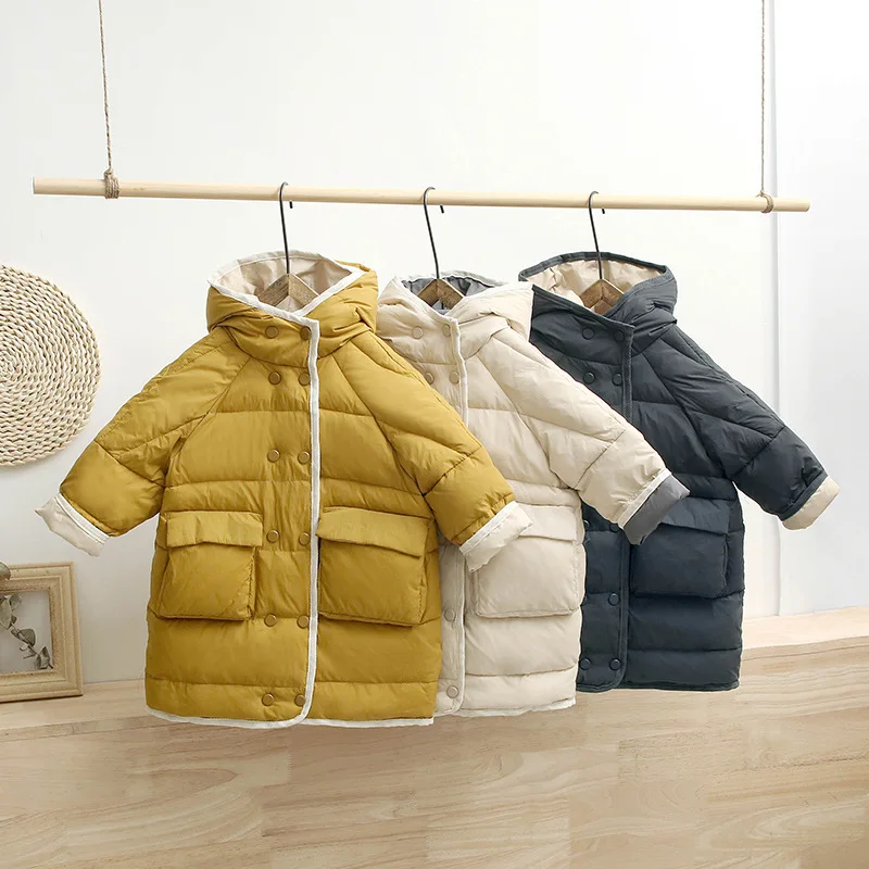 Nové dítě chlapec dívka péřová bunda Podzim zimní s kapucí tlusté děti kabát outewear módní teplé dlouhé batole bundy kojenecké oblečení 4