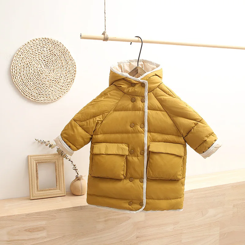Nové dítě chlapec dívka péřová bunda Podzim zimní s kapucí tlusté děti kabát outewear módní teplé dlouhé batole bundy kojenecké oblečení 5