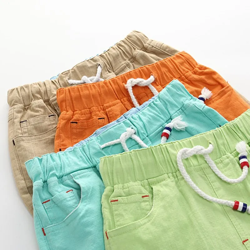 Nové Děti Koleno délka Kalhoty Klasické candy barva Bavlna+Linen Blend Cool Prodyšné Chlapce kolena délka Kalhoty Pro děti 1