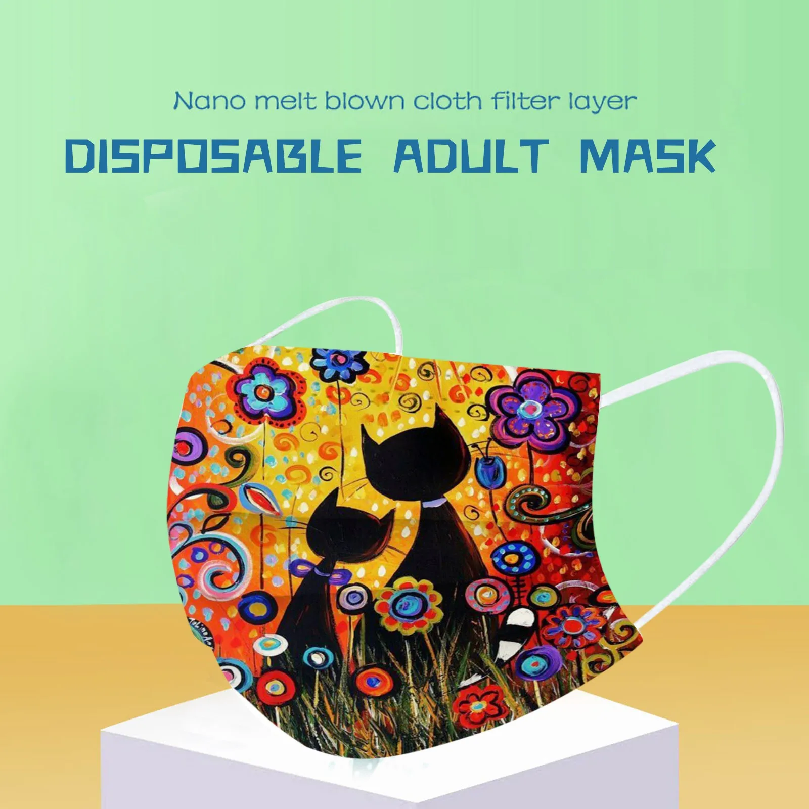 Nové Kočka Tvář Maska Pro Dospělé Jednorázové Tištěné Maska Prachotěsný A Prodyšné Tři Vrstvy S Taveniny Foukané Tkaniny Módní Mascarillas 5