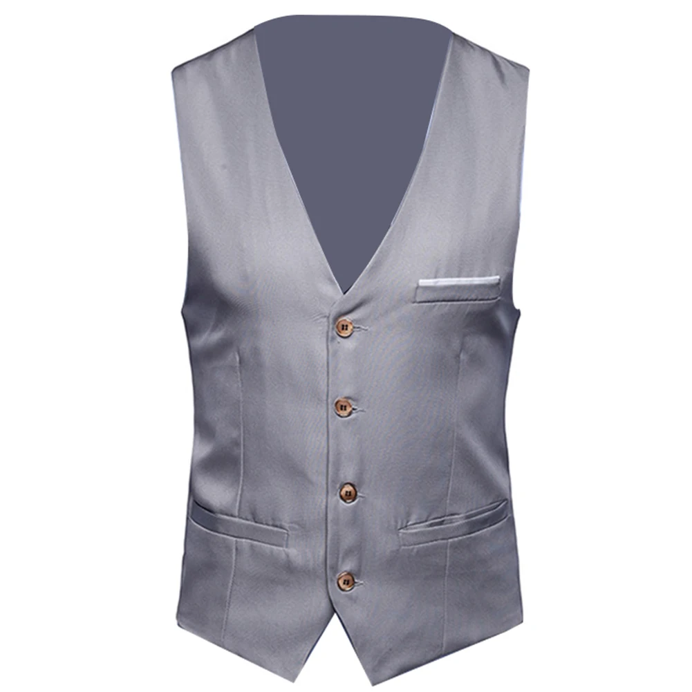 Nové Mužů Plus Velikost Klasické Formální Obchodní Oblek Vesta Plnou Barvu Jediného Breasted Podnikání Vesta Bez Rukávů Vesta 1