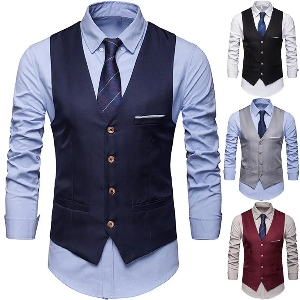 Nové Mužů Plus Velikost Klasické Formální Obchodní Oblek Vesta Plnou Barvu Jediného Breasted Podnikání Vesta Bez Rukávů Vesta 2
