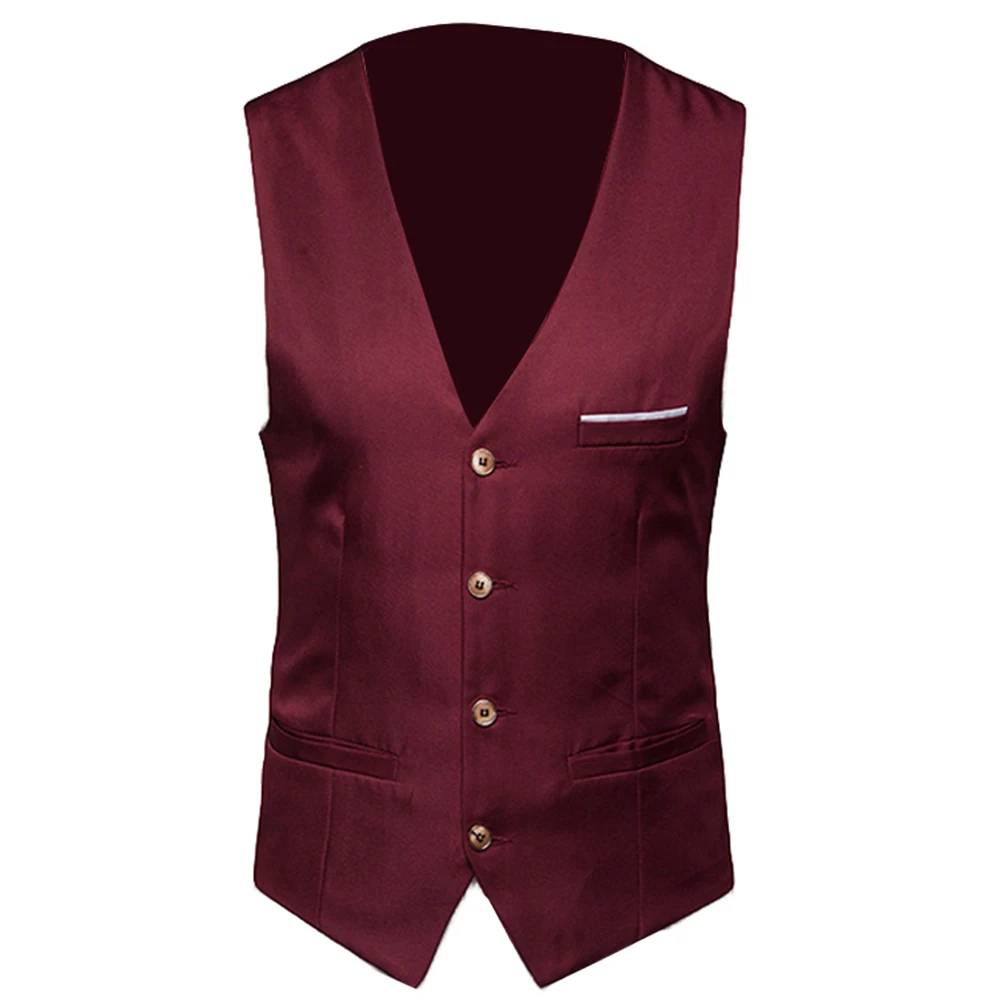 Nové Mužů Plus Velikost Klasické Formální Obchodní Oblek Vesta Plnou Barvu Jediného Breasted Podnikání Vesta Bez Rukávů Vesta 3
