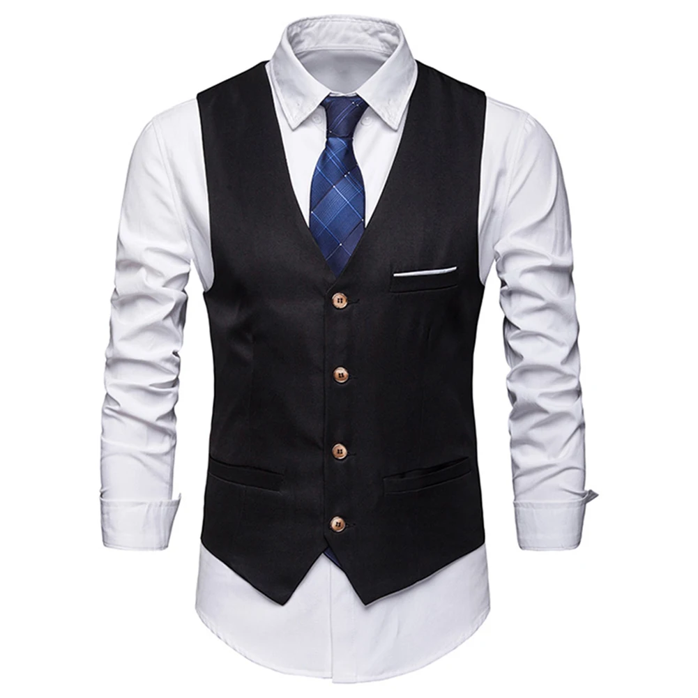 Nové Mužů Plus Velikost Klasické Formální Obchodní Oblek Vesta Plnou Barvu Jediného Breasted Podnikání Vesta Bez Rukávů Vesta 5