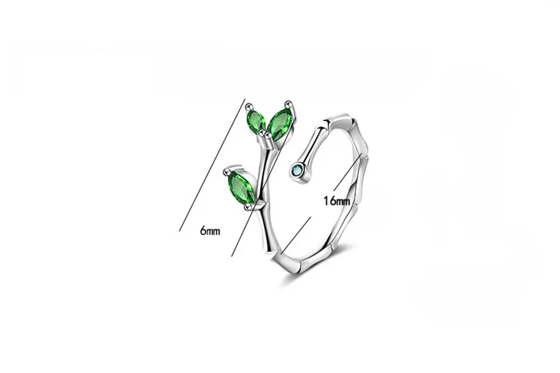 Nové Módní 925 Stříbrný zelený CZ Nechal Otevřený Kroužek Pro Ženy, Jednoduché Nastavitelné Ocas Kroužek Móda Příliv Průtok Šperky 4