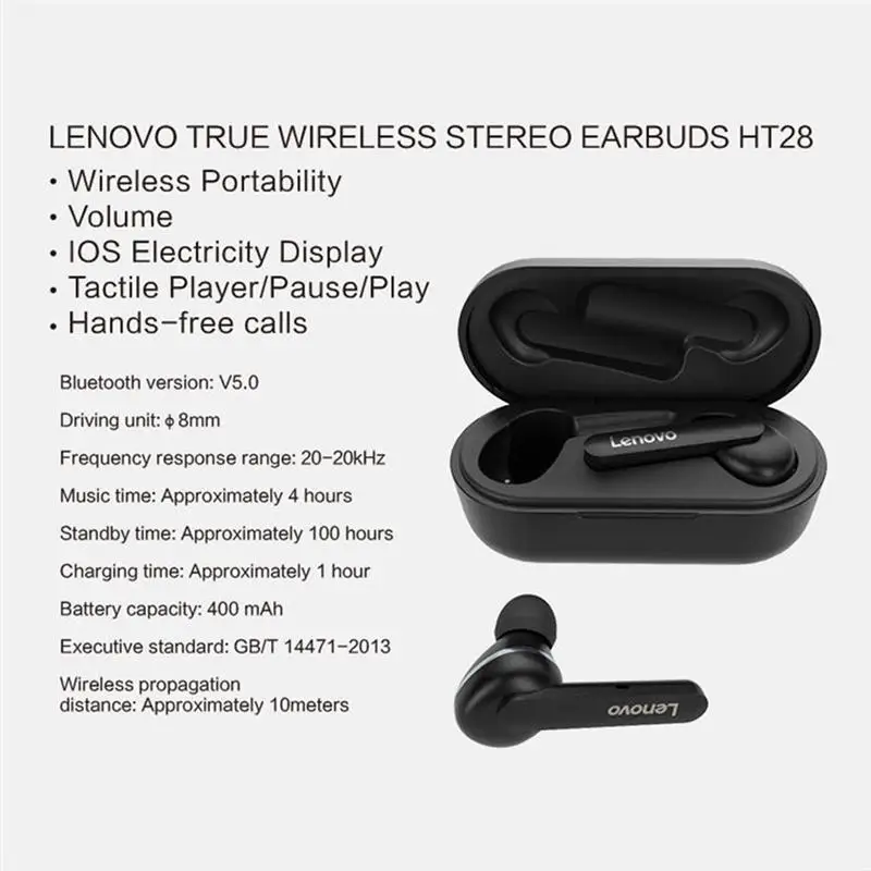 Nové Originální Lenovo HT28 TWS 5.0 Pravda Bezdrátová Bluetooth Sluchátka Hluboké Basy Sluchátka Stereo Dotykové Ovládání Automatické Připojení Náhlavní soupravy 5