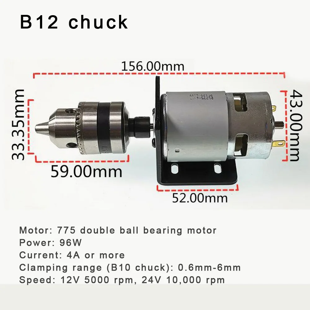 Nové Příjezdu 12-24V Soustruh Stiskněte Motor s Drill Chuck a Montážní Konzoly 0.6-6mm 775 Motor s B10 Drill chuck nastavit 3