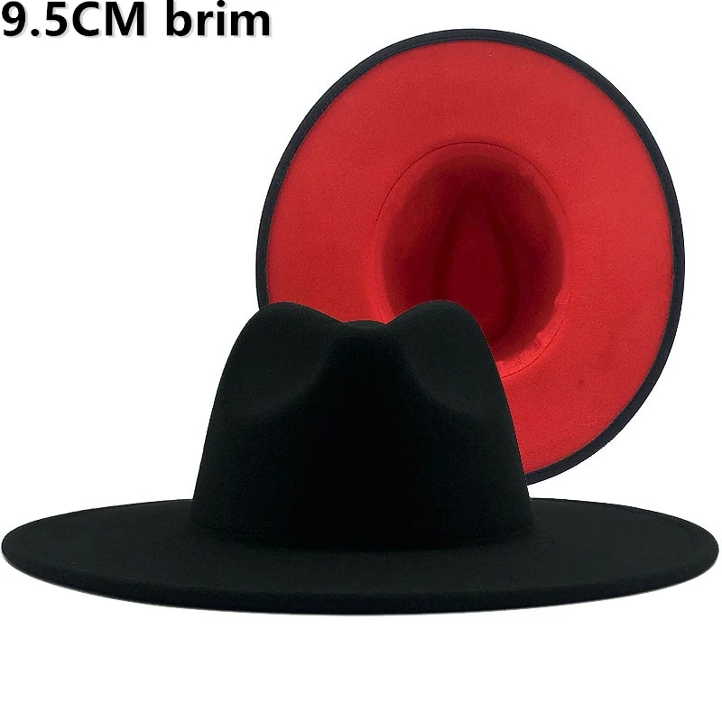 Nový Britský Styl zimní vlněný solidní Klasické pánské klobouky čepice muži ženy panama jazz klobouk 9,5 CM Široký Okraj Velké balck červené Klobouky 5