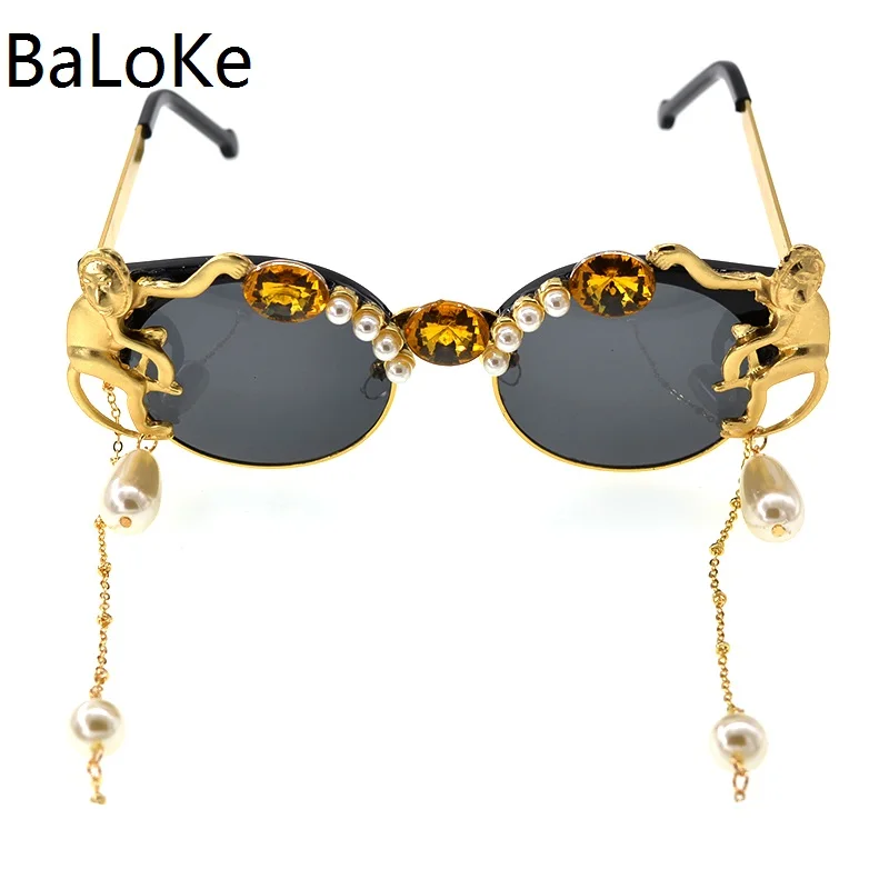 Nový design značky osobnost střapcem lupa opice pearl crystal retro kolo velký rám sluneční brýle, ženy, Dámy Sluneční skla 0