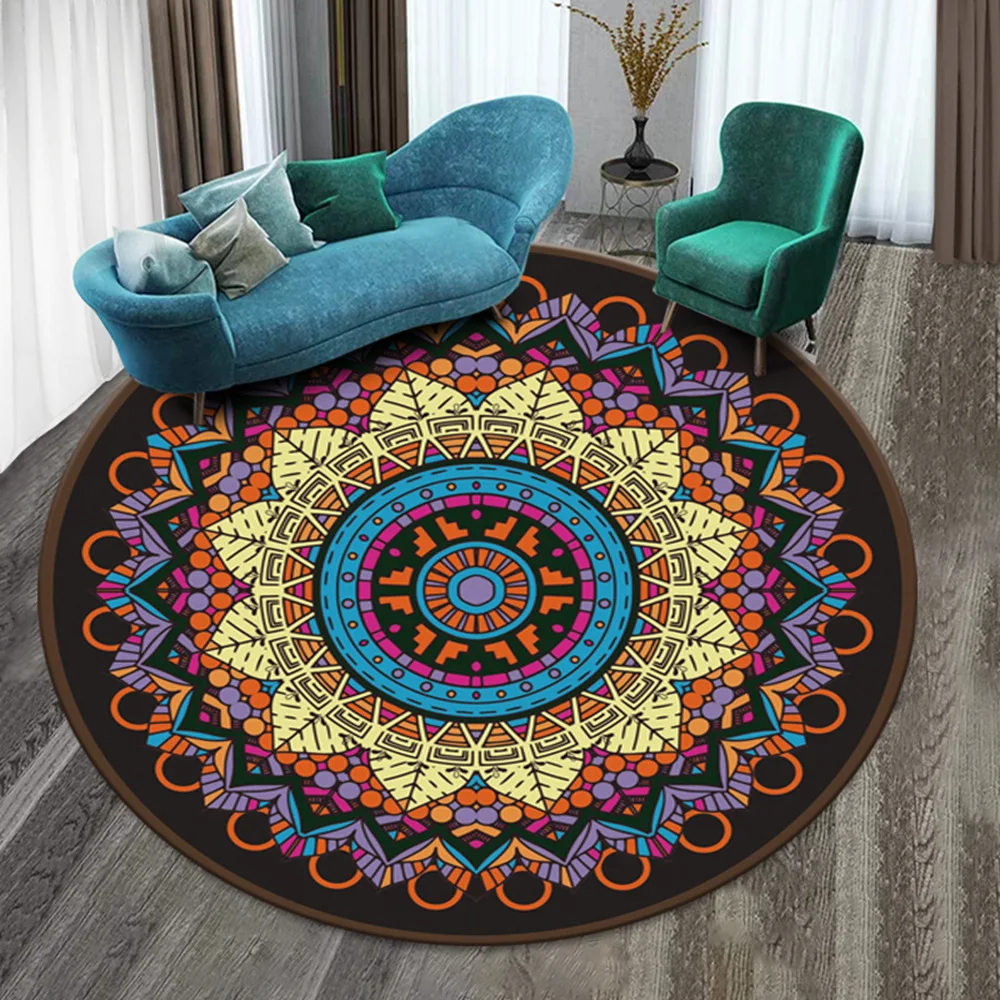 Nový Krátký Plyš Mandala Koberec kruhového Tvaru Koberce pro Obývací Pokoj Ložnice Jógu Sedáku protiskluzová Absorbování Vody 1