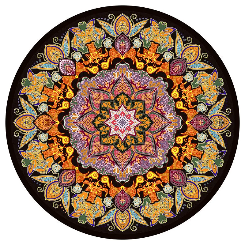 Nový Krátký Plyš Mandala Koberec kruhového Tvaru Koberce pro Obývací Pokoj Ložnice Jógu Sedáku protiskluzová Absorbování Vody 3