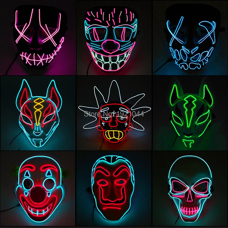 Nově Navržené Led Svítící Maska na Halloween Párty Maska Masky Neonové Světlo Maske Ve Tmě Zářící Regenerační Maska Horor 3