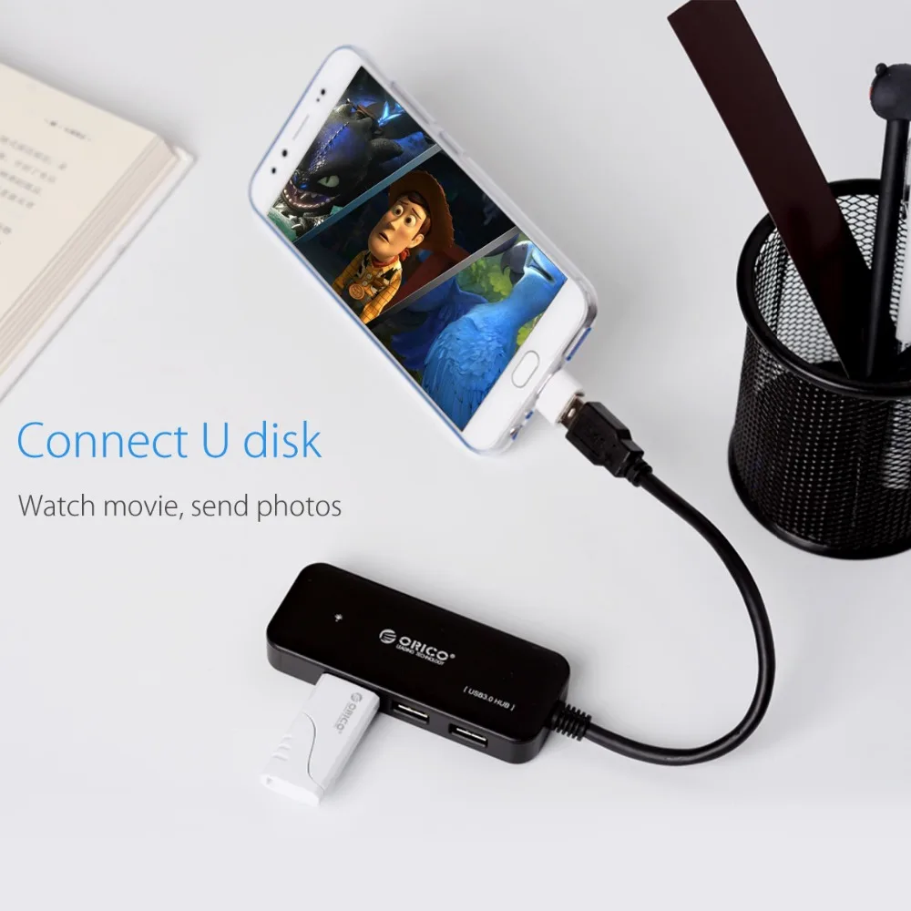 ORICO USB 3.0 HUB 4 Port Mini HUB Podpora OTG Funkce pro MacBook Notebook Počítač Tablet OTG USB HUB 15cm Délka Kabelu 1