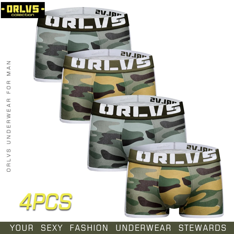 ORLVS 4PC/LOT Značky Sexy Muži spodní Prádlo Mužské Boxerky, Pohodlné Slipy Bavlněné Prodyšné Rychlé Suché Mesh Pánské Pyžama krátké kalhoty 1