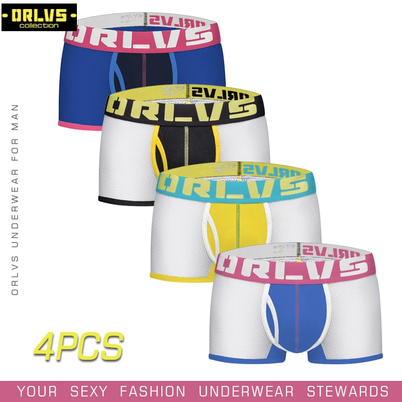 ORLVS 4PC/LOT Značky Sexy Muži spodní Prádlo Mužské Boxerky, Pohodlné Slipy Bavlněné Prodyšné Rychlé Suché Mesh Pánské Pyžama krátké kalhoty 2