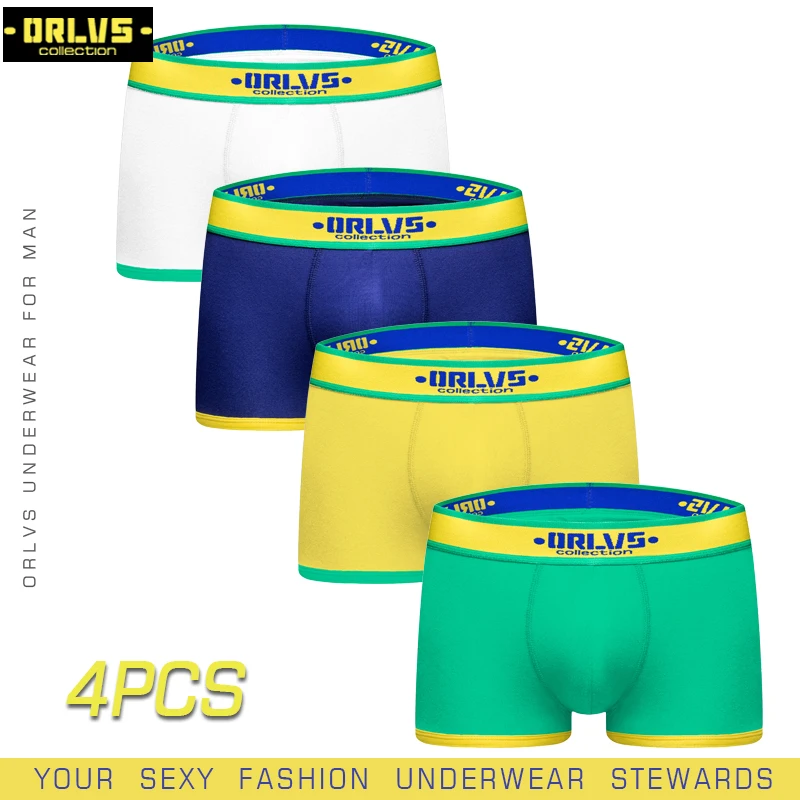 ORLVS 4PC/LOT Značky Sexy Muži spodní Prádlo Mužské Boxerky, Pohodlné Slipy Bavlněné Prodyšné Rychlé Suché Mesh Pánské Pyžama krátké kalhoty 5