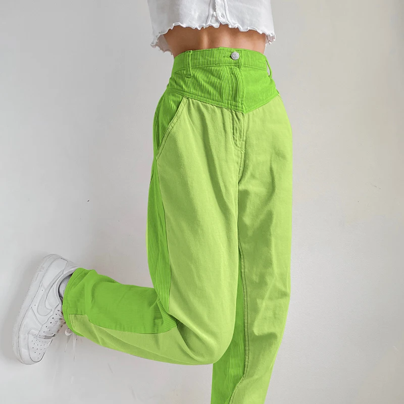Patchwork Hnědé Manšestrové y2k Kalhoty pro Ženy Vintage Retro Streetwear Tepláky Harajuku Vysokým Pasem Kalhoty Cuteandpsycho 3