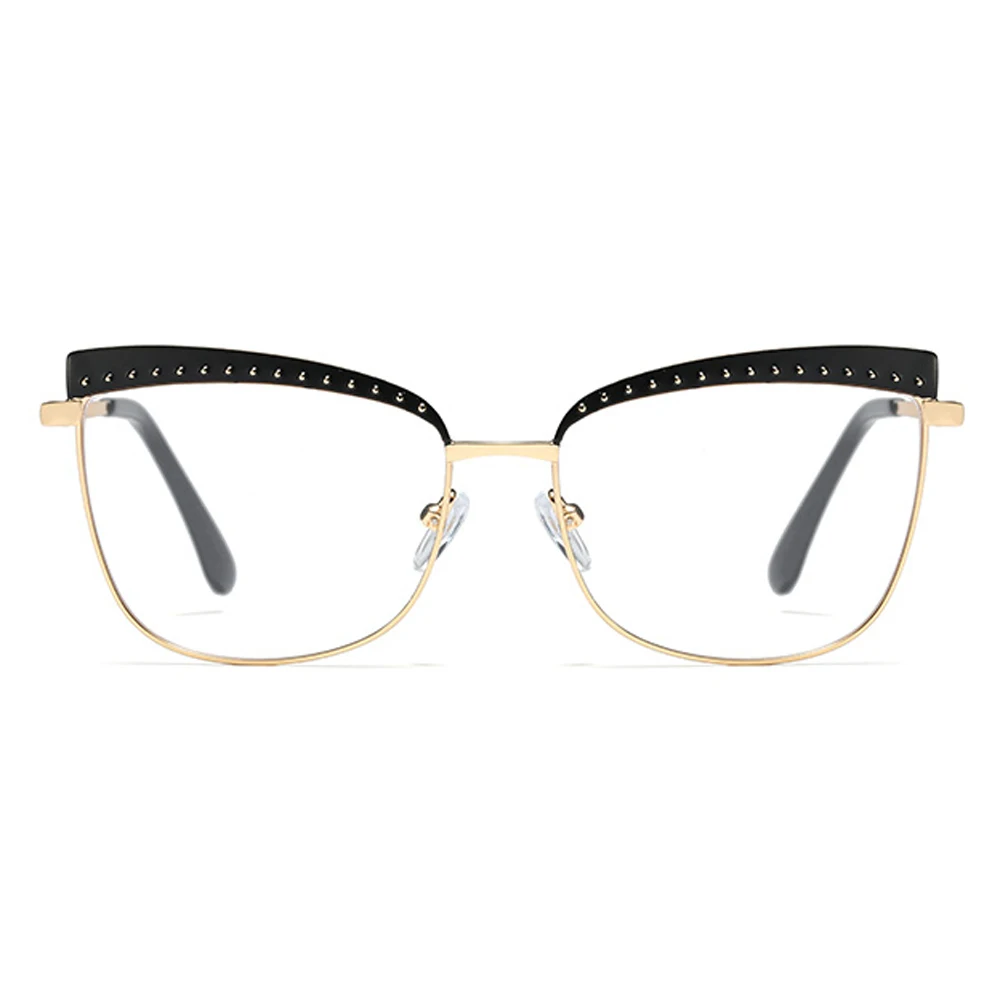Peekaboo nýt brýle square ženy zlaté kovové cat eye brýle rámy pro ženy jasné objektiv horké prodávat zlato 0