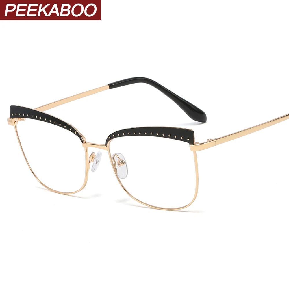 Peekaboo nýt brýle square ženy zlaté kovové cat eye brýle rámy pro ženy jasné objektiv horké prodávat zlato 2