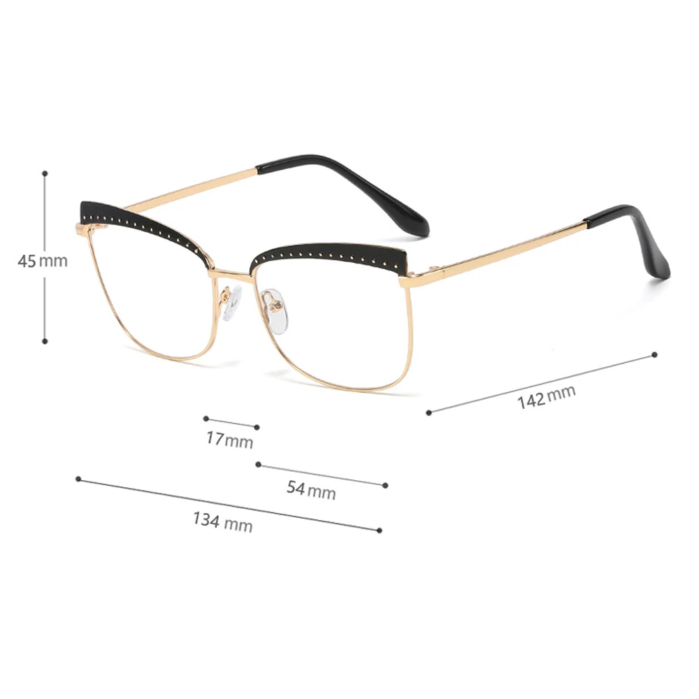 Peekaboo nýt brýle square ženy zlaté kovové cat eye brýle rámy pro ženy jasné objektiv horké prodávat zlato 4