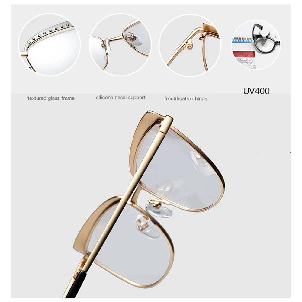 Peekaboo nýt brýle square ženy zlaté kovové cat eye brýle rámy pro ženy jasné objektiv horké prodávat zlato 5