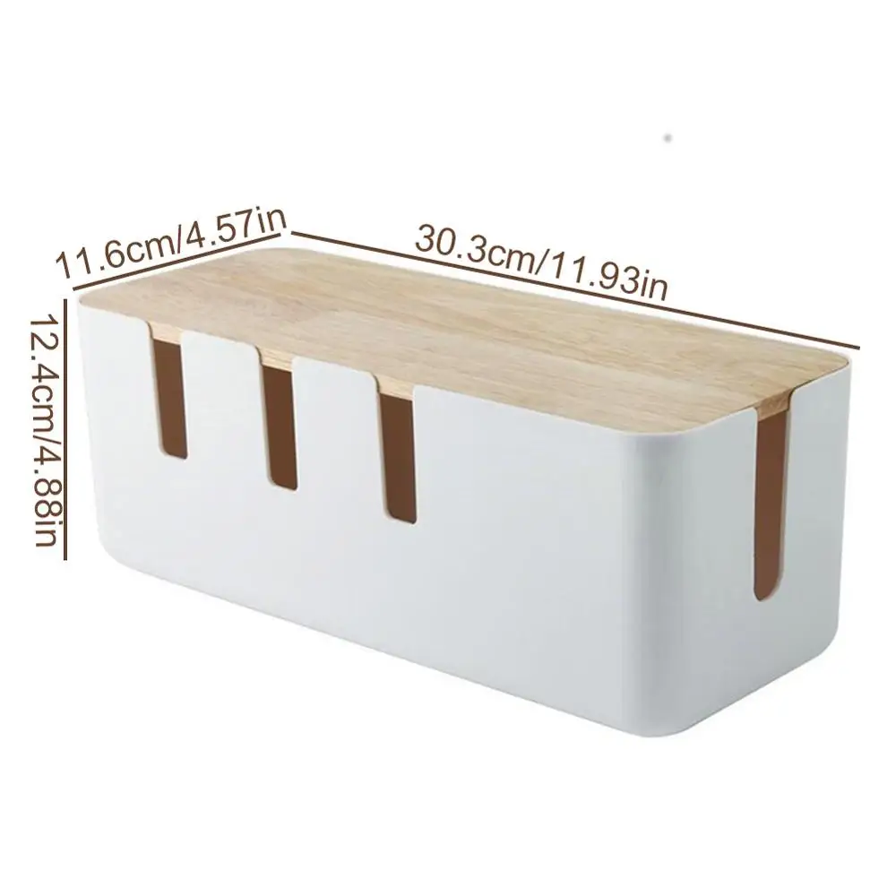 Plastové Drátu Úložný Box s Dřevěným Krytem pro Zásuvky Napájecí Kabel Bezpečný Odvod Tepla Duté Nabíjecí Kabel Dokončovací Případě 2