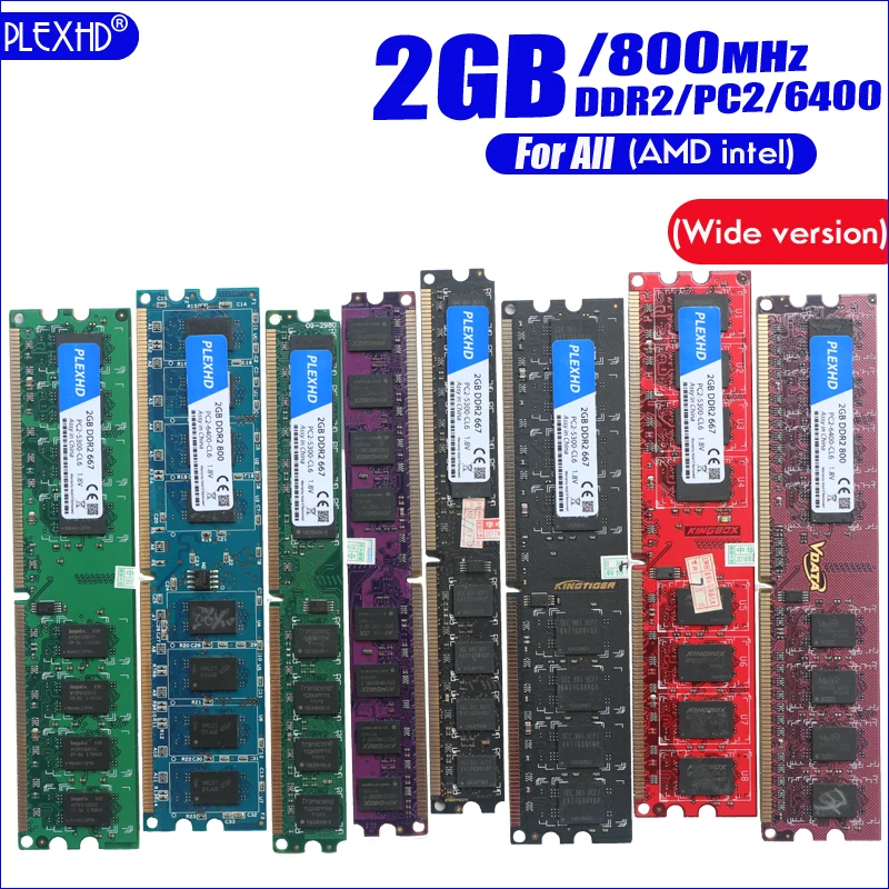 PLEXHD 2G 2GB DDR2 PC2-6400 800MHz Pro Stolní PC DIMM PC2 6400 (Široká verze) Paměti RAM (Pro intel, amd) Plně kompatibilní 0